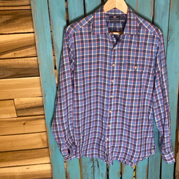 Vineyard Vines Slim Fit Crosby button down shirt size medium blue white pink - Picture 1 of 8